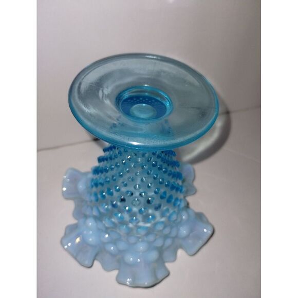 Fenton Glass Aqua Blue Opalescent Hobnail Ruffled Top Vase - Picture 4 of 4